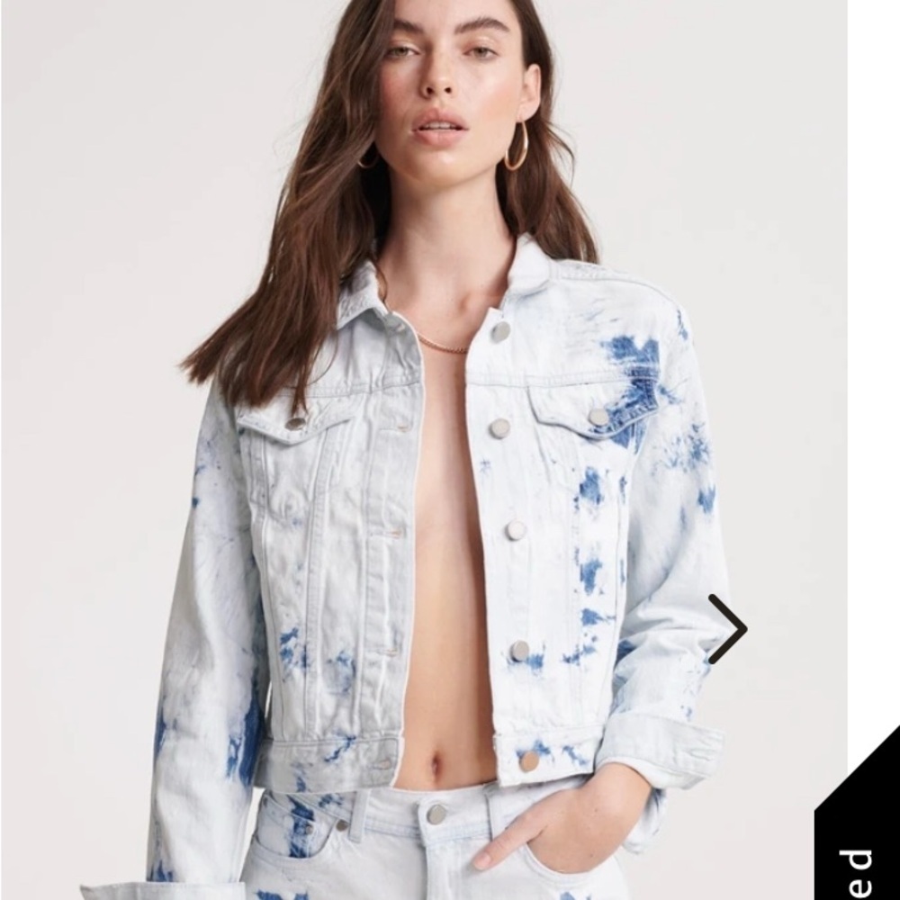 Free People acid Indigo and White‎ Denim Jacket Large